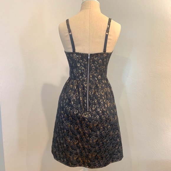 Black and Gold Leopard Mini Dress with Bra Top - Picture 2 of 3